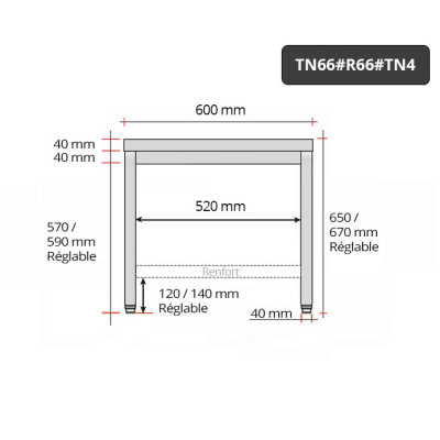 Table inox soubassement 600 x 600 mm avec renfort / GOLDINOX Table inox soubassement 600 x 600 mm avec renfort / GOLDINOX