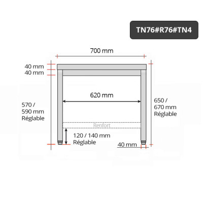 Table inox soubassement 700 x 600 mm avec renfort / GOLDINOX Table inox soubassement 700 x 600 mm avec renfort / GOLDINOX