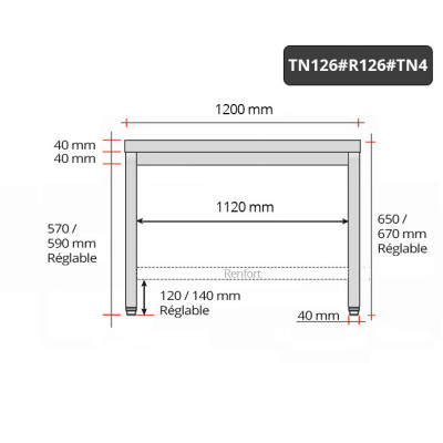 Table inox soubassement 1200 x 600 mm avec renfort / GOLDINOX Table inox soubassement 1200 x 600 mm avec renfort / GOLDINOX