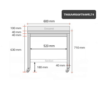 Table inox soubassement 600 x 600 mm adossée avec renfort sur roulettes / GOLDINOX Table inox soubassement 600 x 600 mm adossée avec renfort sur roulettes / GOLDINOX