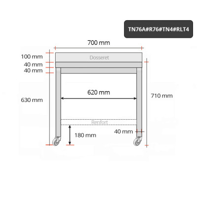 Table inox soubassement 700 x 600 mm adossée avec renfort sur roulettes / GOLDINOX Table inox soubassement 700 x 600 mm adossée avec renfort sur roulettes / GOLDINOX