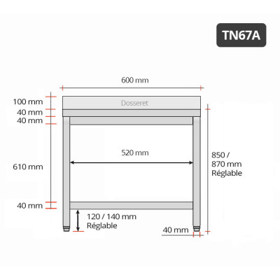 Table inox 600 x 700 mm adossée PREMIUM / GOLDINOX Table inox 600 x 700 mm adossée PREMIUM / GOLDINOX