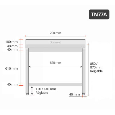Table inox 700 x 700 mm adossée PREMIUM / GOLDINOX Table inox 700 x 700 mm adossée PREMIUM / GOLDINOX