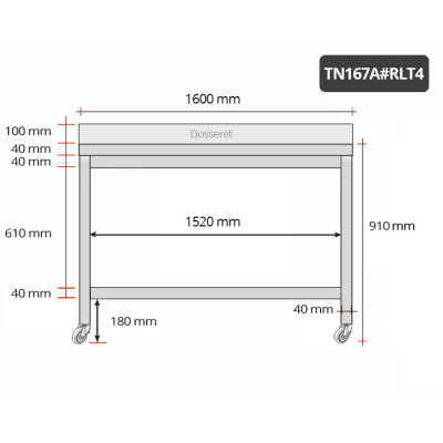 Table inox 1600 x 700 mm adossée sur roulettes / GOLDINOX Table inox 1600 x 700 mm adossée sur roulettes / GOLDINOX
