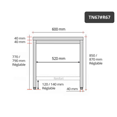 Table inox 600 x 700 mm avec renfort / GOLDINOX Table inox 600 x 700 mm avec renfort / GOLDINOX