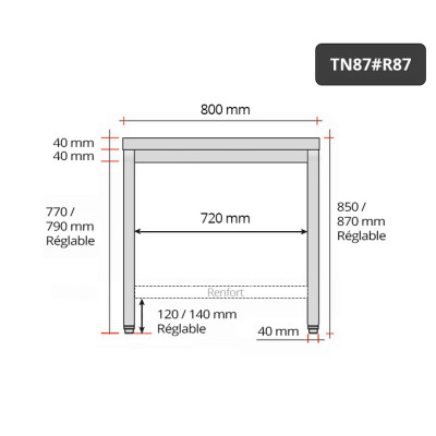 Table inox 800 x 700 mm avec renfort / GOLDINOX Table inox 800 x 700 mm avec renfort / GOLDINOX