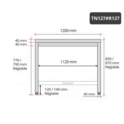Table inox 1200 x 700 mm avec renfort / GOLDINOX Table inox 1200 x 700 mm avec renfort / GOLDINOX