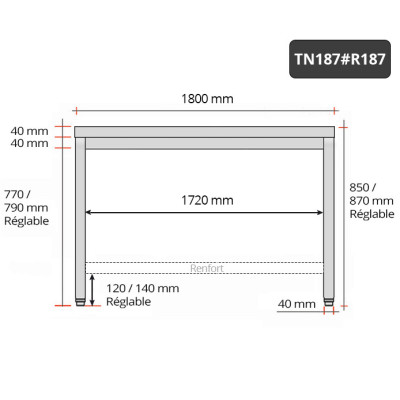 Table inox 1800 x 700 mm avec renfort / GOLDINOX Table inox 1800 x 700 mm avec renfort / GOLDINOX