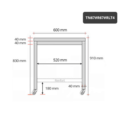 Table inox 600 x 700 mm avec renfort sur roulettes / GOLDINOX Table inox 600 x 700 mm avec renfort sur roulettes / GOLDINOX