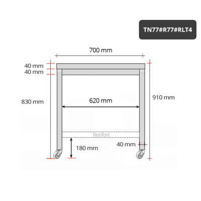 Table inox 700 x 700 mm avec renfort sur roulettes / GOLDINOX Table inox 700 x 700 mm avec renfort sur roulettes / GOLDINOX