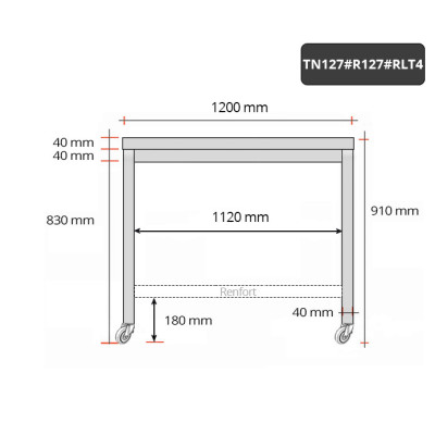 Table inox 1200 x 700 mm avec renfort sur roulettes / GOLDINOX Table inox 1200 x 700 mm avec renfort sur roulettes / GOLDINOX