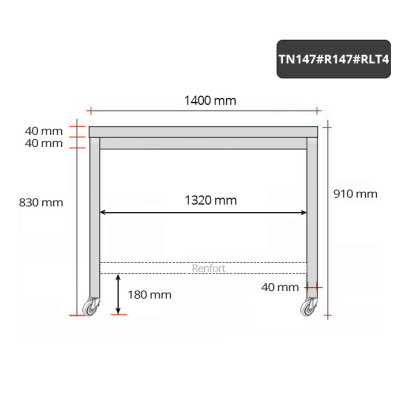 Table inox 1400 x 700 mm avec renfort sur roulettes / GOLDINOX Table inox 1400 x 700 mm avec renfort sur roulettes / GOLDINOX
