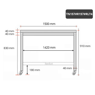 Table inox 1500 x 700 mm avec renfort sur roulettes / GOLDINOX Table inox 1500 x 700 mm avec renfort sur roulettes / GOLDINOX