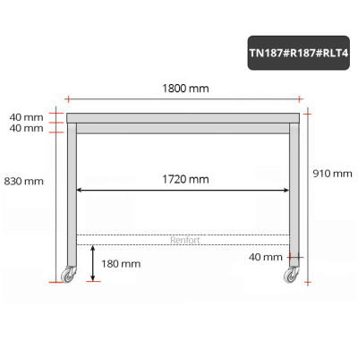 Table inox 1800 x 700 mm avec renfort sur roulettes / GOLDINOX Table inox 1800 x 700 mm avec renfort sur roulettes / GOLDINOX