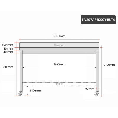 Table inox 2000 x 700 mm adossée avec renfort sur roulettes / GOLDINOX Table inox 2000 x 700 mm adossée avec renfort sur roulettes / GOLDINOX