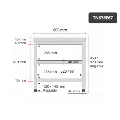 Table inox 600 x 700 mm avec 2 étagères / GOLDINOX Table inox 600 x 700 mm avec 2 étagères / GOLDINOX