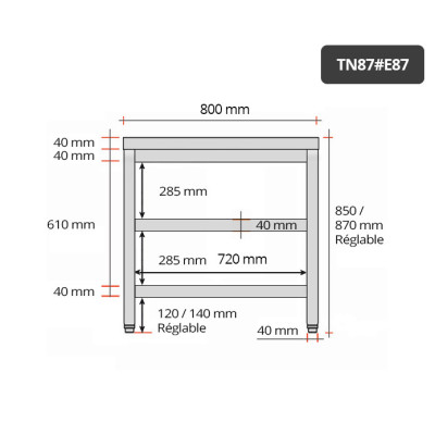 Table inox 800 x 700 mm avec 2 étagères / GOLDINOX Table inox 800 x 700 mm avec 2 étagères / GOLDINOX