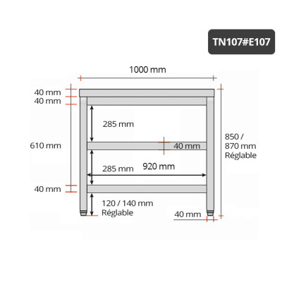 Table inox 1000 x 700 mm avec 2 étagères / GOLDINOX Table inox 1000 x 700 mm avec 2 étagères / GOLDINOX