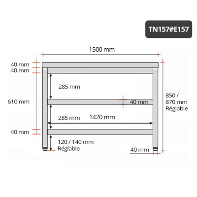 Table inox 1500 x 700 mm avec 2 étagères / GOLDINOX Table inox 1500 x 700 mm avec 2 étagères / GOLDINOX