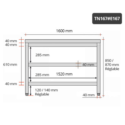 Table inox 1600 x 700 mm avec 2 étagères / GOLDINOX Table inox 1600 x 700 mm avec 2 étagères / GOLDINOX