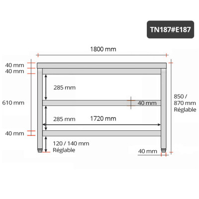 Table inox 1800 x 700 mm avec 2 étagères / GOLDINOX Table inox 1800 x 700 mm avec 2 étagères / GOLDINOX