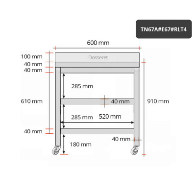 Table inox 600 x 700 mm adossée avec 2 étagères sur roulettes / GOLDINOX Table inox 600 x 700 mm adossée avec 2 étagères sur roulettes / GOLDINOX