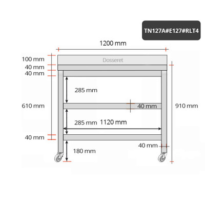 Table inox 1200 x 700 mm adossée avec 2 étagères sur roulettes / GOLDINOX Table inox 1200 x 700 mm adossée avec 2 étagères sur roulettes / GOLDINOX