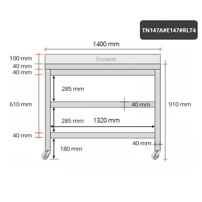 Table inox 1400 x 700 mm adossée avec 2 étagères sur roulettes / GOLDINOX Table inox 1400 x 700 mm adossée avec 2 étagères sur roulettes / GOLDINOX