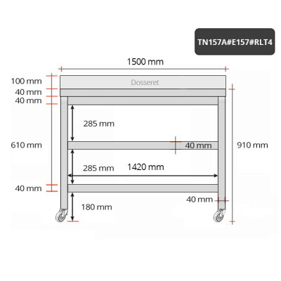 Table inox 1500 x 700 mm adossée avec 2 étagères sur roulettes / GOLDINOX Table inox 1500 x 700 mm adossée avec 2 étagères sur roulettes / GOLDINOX