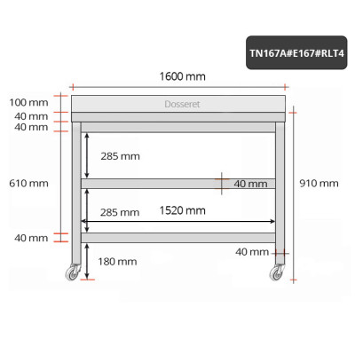 Table inox 1600 x 700 mm adossée avec 2 étagères sur roulettes / GOLDINOX Table inox 1600 x 700 mm adossée avec 2 étagères sur roulettes / GOLDINOX