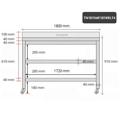 Table inox 1800 x 700 mm adossée avec 2 étagères sur roulettes / GOLDINOX Table inox 1800 x 700 mm adossée avec 2 étagères sur roulettes / GOLDINOX