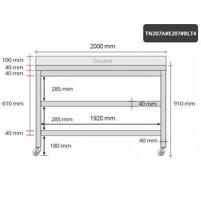 Table inox 2000 x 700 mm adossée avec 2 étagères sur roulettes / GOLDINOX Table inox 2000 x 700 mm adossée avec 2 étagères sur roulettes / GOLDINOX