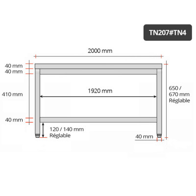 Table inox soubassement 2000 x 700 mm / GOLDINOX Table inox soubassement 2000 x 700 mm / GOLDINOX