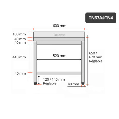 Table inox soubassement 600 x 700 mm adossée / GOLDINOX Table inox soubassement 600 x 700 mm adossée / GOLDINOX