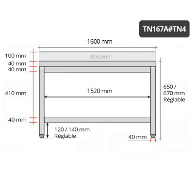 Table inox soubassement 1600 x 700 mm adossée / GOLDINOX Table inox soubassement 1600 x 700 mm adossée / GOLDINOX