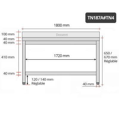Table inox soubassement 1800 x 700 mm adossée / GOLDINOX Table inox soubassement 1800 x 700 mm adossée / GOLDINOX