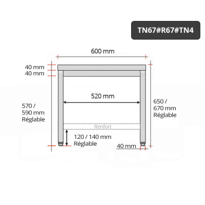 Table inox soubassement 600 x 700 mm avec renfort / GOLDINOX Table inox soubassement 600 x 700 mm avec renfort / GOLDINOX