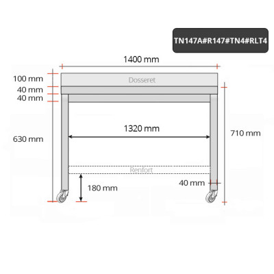 Table inox soubassement 1400 x 700 mm adossée avec renfort sur roulettes / GOLDINOX Table inox soubassement 1400 x 700 mm adossée avec renfort sur roulettes / GOLDINOX