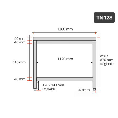 Table inox 1200 x 800 mm / GOLDINOX Table inox 1200 x 800 mm / GOLDINOX