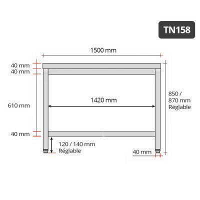 Table inox 1500 x 800 mm / GOLDINOX Table inox 1500 x 800 mm / GOLDINOX