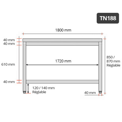 Table inox 1800 x 800 mm / GOLDINOX Table inox 1800 x 800 mm / GOLDINOX