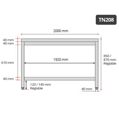 Table inox 2000 x 800 mm / GOLDINOX Table inox 2000 x 800 mm / GOLDINOX