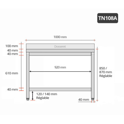 Table inox 1000 x 800 mm adossée / GOLDINOX Table inox 1000 x 800 mm adossée / GOLDINOX