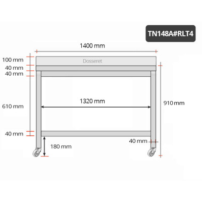 Table inox 1400 x 800 mm adossée sur roulettes / GOLDINOX Table inox 1400 x 800 mm adossée sur roulettes / GOLDINOX