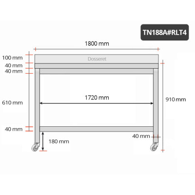 Table inox 1800 x 800 mm adossée sur roulettes / GOLDINOX Table inox 1800 x 800 mm adossée sur roulettes / GOLDINOX