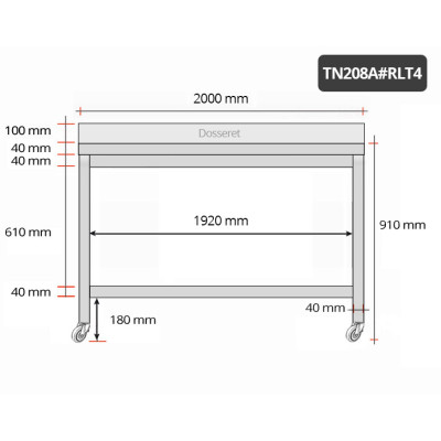 Table inox 2000 x 800 mm adossée sur roulettes / GOLDINOX Table inox 2000 x 800 mm adossée sur roulettes / GOLDINOX