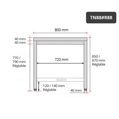 Table inox 800 x 800 mm avec renfort / GOLDINOX Table inox 800 x 800 mm avec renfort / GOLDINOX