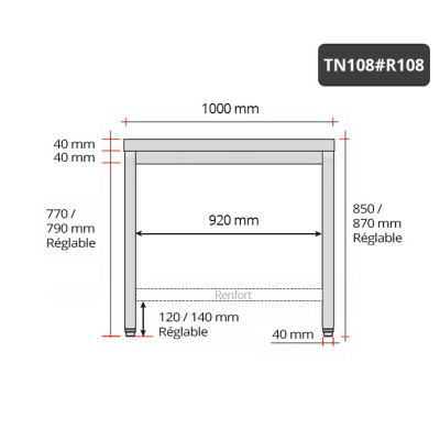Table inox 1000 x 800 mm avec renfort / GOLDINOX Table inox 1000 x 800 mm avec renfort / GOLDINOX