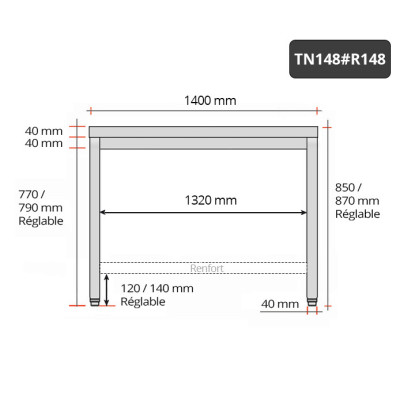 Table inox 1400 x 800 mm avec renfort / GOLDINOX Table inox 1400 x 800 mm avec renfort / GOLDINOX