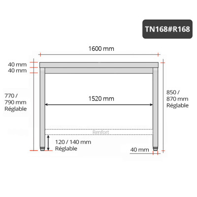 Table inox 1600 x 800 mm avec renfort / GOLDINOX Table inox 1600 x 800 mm avec renfort / GOLDINOX